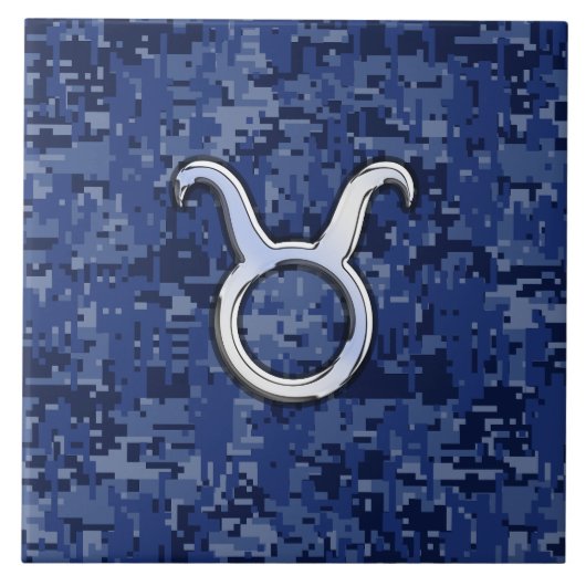 Modern Taurus Zodiac Sign Blue Digital Camouflage Tegeltje (Voorkant)