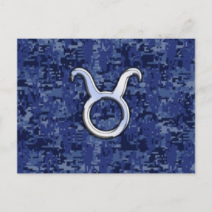 Modern Taurus Zodiac Sign Navy Blue Digital Camo Briefkaart