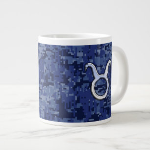 Modern Taurus Zodiac Sign Navy Blue Digital Camo Jumbo Mok