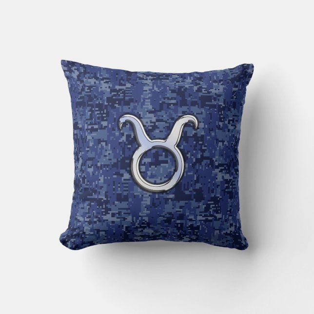 Modern Taurus Zodiac Sign Navy Blue Digital Camo Kussen (Voorkant)