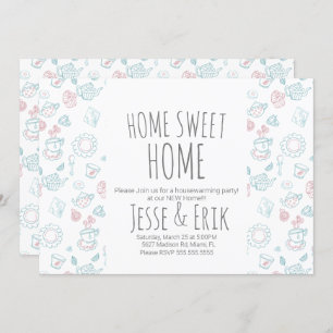 Modern Tea Doodles Housewarming Party Kaart