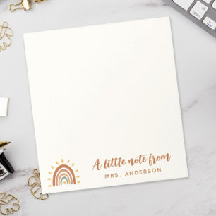 Modern Teacher Custom Name Boho Rainbow Sun Notitiekaartje
