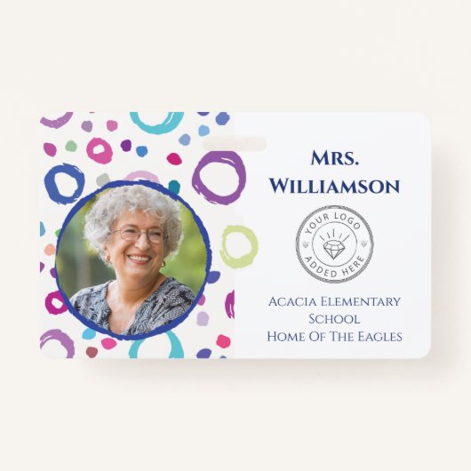 Modern Teacher Logo Educator Personeel Foto-ID Badge (Voorkant)