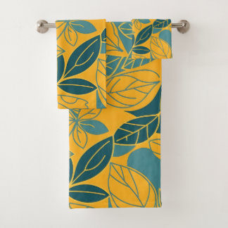 Modern Teal and Gold Botanical Leaf Bad Handdoek