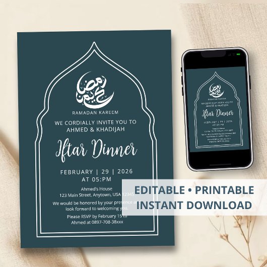 Modern Teal Arch Ramadan Iftar Dinner Invitation