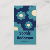 Modern Teal Blue Retro Floral Pattern with QR Code Visitekaartje (Voorkant)