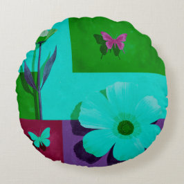 Modern Teal Floral Garden Round Pouf Rond Kussen