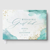 Modern Teal Gold Abstract Beach Wedding Gastenboek (Voorkant)