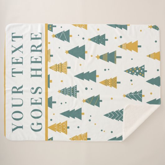 Modern Teal & Gold Christmas Tree Custom Text Sherpa Deken (Voorkant (horizontaal))