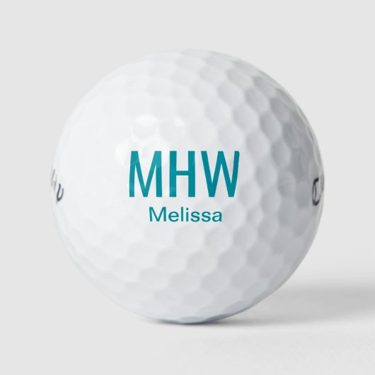 Modern Teal Monogrammering Golfballen (Voorkant)