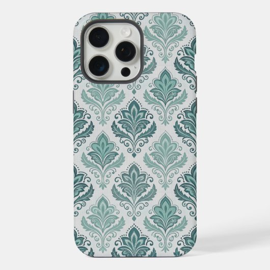 Modern Teal Nordic Damask iPhone Hoesje (Achterkant)