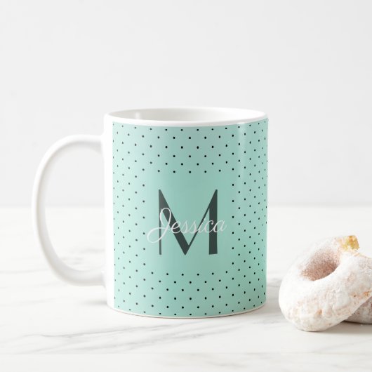 Modern Teal Polka Dot and Monogram Koffiemok (Met donut)
