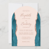 Modern Teal Rose Gold Agate Blush Arch Wedding Kaart (Voorkant)