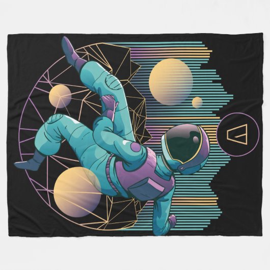 Modern Techno Astronaut Illustration Monogram Fleece Deken (Voorkant (Horizontaal))