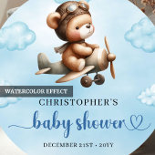 Modern Teddy Bear Aviator Blue Brown Boy Shower  Bedankdoosjes