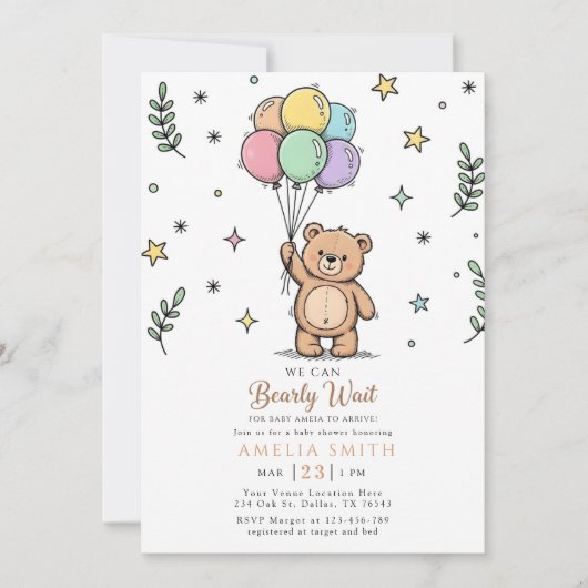 Modern Teddy bear Friendly baby shower Kaart (Voorkant)