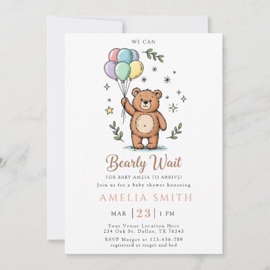 Modern Teddy bear Friendly baby shower Kaart (Voorkant)