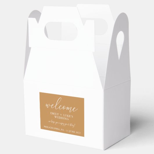 Modern Terra Cotta Custom Wedding Welkom Bedankdoosjes (Geopend)