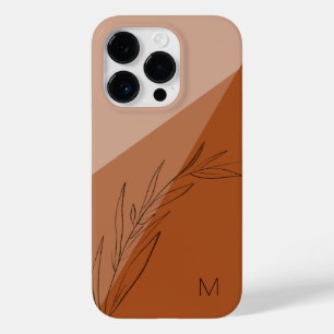 Modern Terra Cotta Line Drawn Leaf Monogram Case-Mate iPhone 14 Pro Hoesje