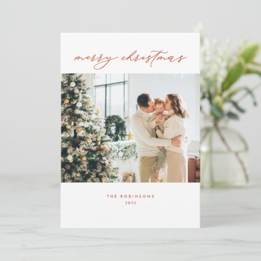 Modern Terracota Elegant kerstfoto Holiday C Feestdagenkaart (Staand voorkant)