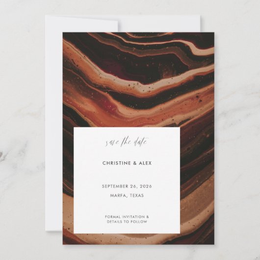 Modern Terracotta Agate Marble Texture Wedding Save The Date (Voorkant)