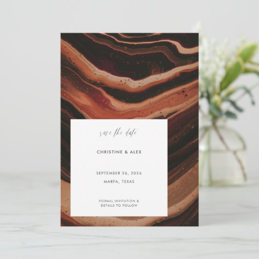 Modern Terracotta Agate Marble Texture Wedding Save The Date (Staand voorkant)