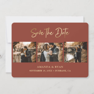 Modern Terracotta and Gold Foil Wedding 3 Foto Save The Date