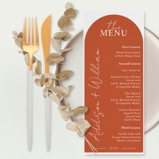 Modern Terracotta Arch Wedding Menu