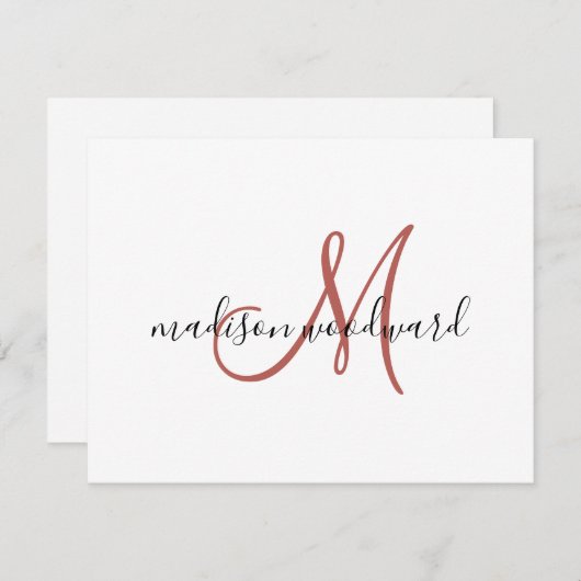Modern Terracotta Black Script Monogram Note Card Notitiekaartje (Voorkant / Achterkant)