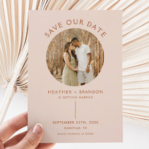 Modern Terracotta Blush Photo Save the Dates Kaart