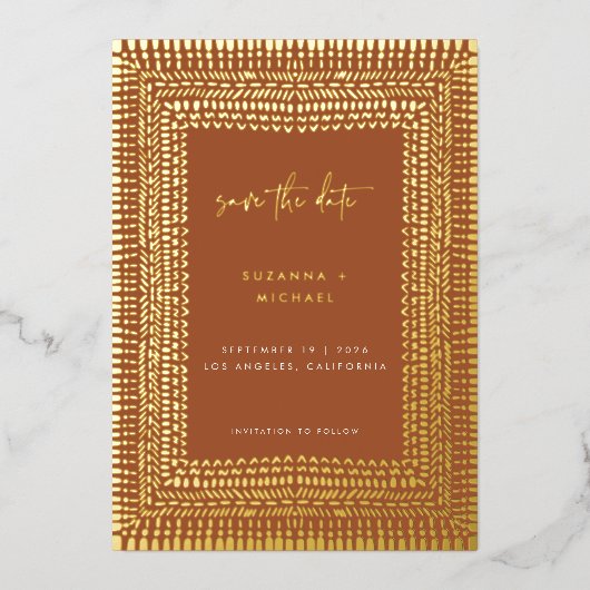 Modern Terracotta Boho Lijst Wedding Save Date Folie Uitnodiging (Voorkant)