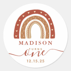 Modern Terracotta Boho Rainbow Birthday Ronde Sticker