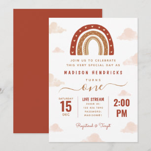 Modern Terracotta Boho Rainbow Clouds Birthday Kaart