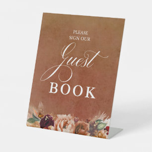 Modern Terracotta Boho Wedding Guest Book Reclamebord Met Voetstuk