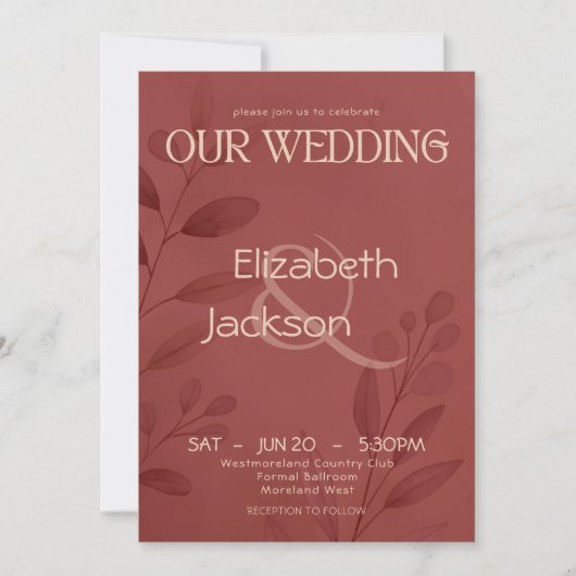 Modern Terracotta Botanical Typography Wedding Kaart (Voorkant)