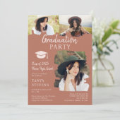 Modern terracotta Brushstroke 3 foto's afstuderen Kaart (Staand voorkant)