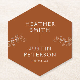 Modern Terracotta Burnt Sinaasappel Boho Wedding N Kartonnen Onderzetters