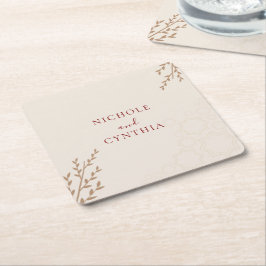 Modern Terracotta Burnt Sinaasappel Boho Wedding Vierkante Kartonnen Onderzetter