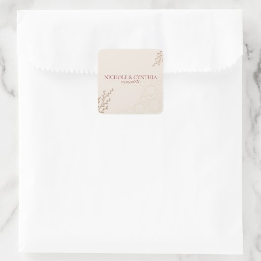 Modern Terracotta Burnt Sinaasappel Boho Wedding Vierkante Sticker (Tas)