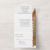 Modern Terracotta Coppery Gold Sparkle Bruiloft All In One Uitnodiging (Binnen)