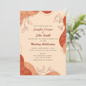 Modern Terracotta Earth Tones Floral Line Wedding Kaart (Staand voorkant)