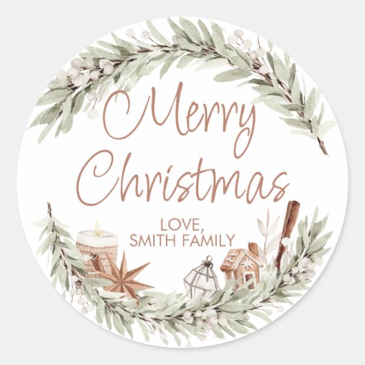 Modern Terracotta en Greenery Kerstmis Ronde Sticker (Voorkant)