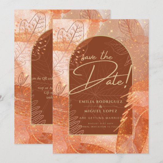 Modern Terracotta FALL Wedding Save the Date Kaart (Voorkant / Achterkant)