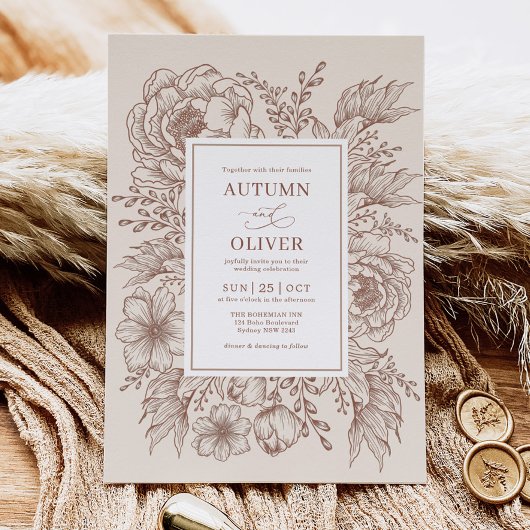 Modern  Terracotta Floral Wedding Kaart