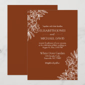 Modern Terracotta Floral Wedding Kaart (Voorkant / Achterkant)