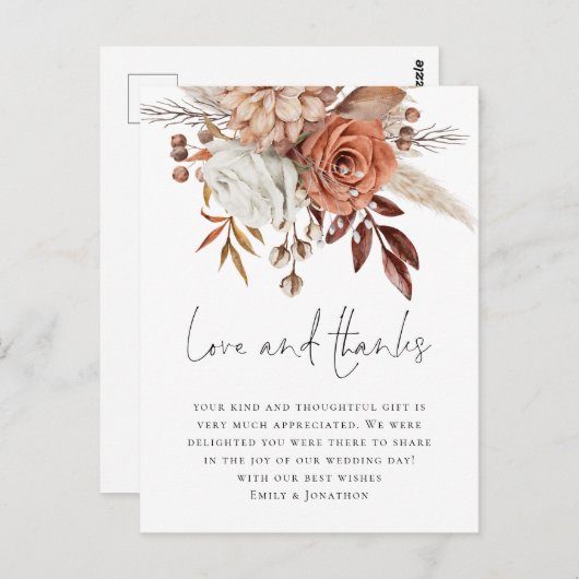 Modern Terracotta Florals Love Bedankt Wedding Briefkaart (Voorkant / Achterkant)