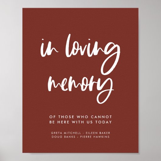 Modern terracotta 'In loving memory' trouwbord Poster (Voorkant)