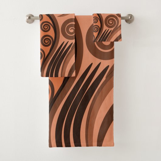Modern Terracotta Koru Fern Frond Swirls Towel Set Bad Handdoek (Insitu)
