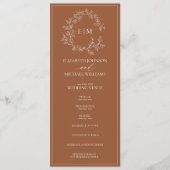 Modern Terracotta Leafy Crest Monogram Weddenschap Programma (Voorkant)