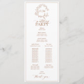 Modern Terracotta Leafy Crest Monogram Weddenschap Programma (Achterkant)
